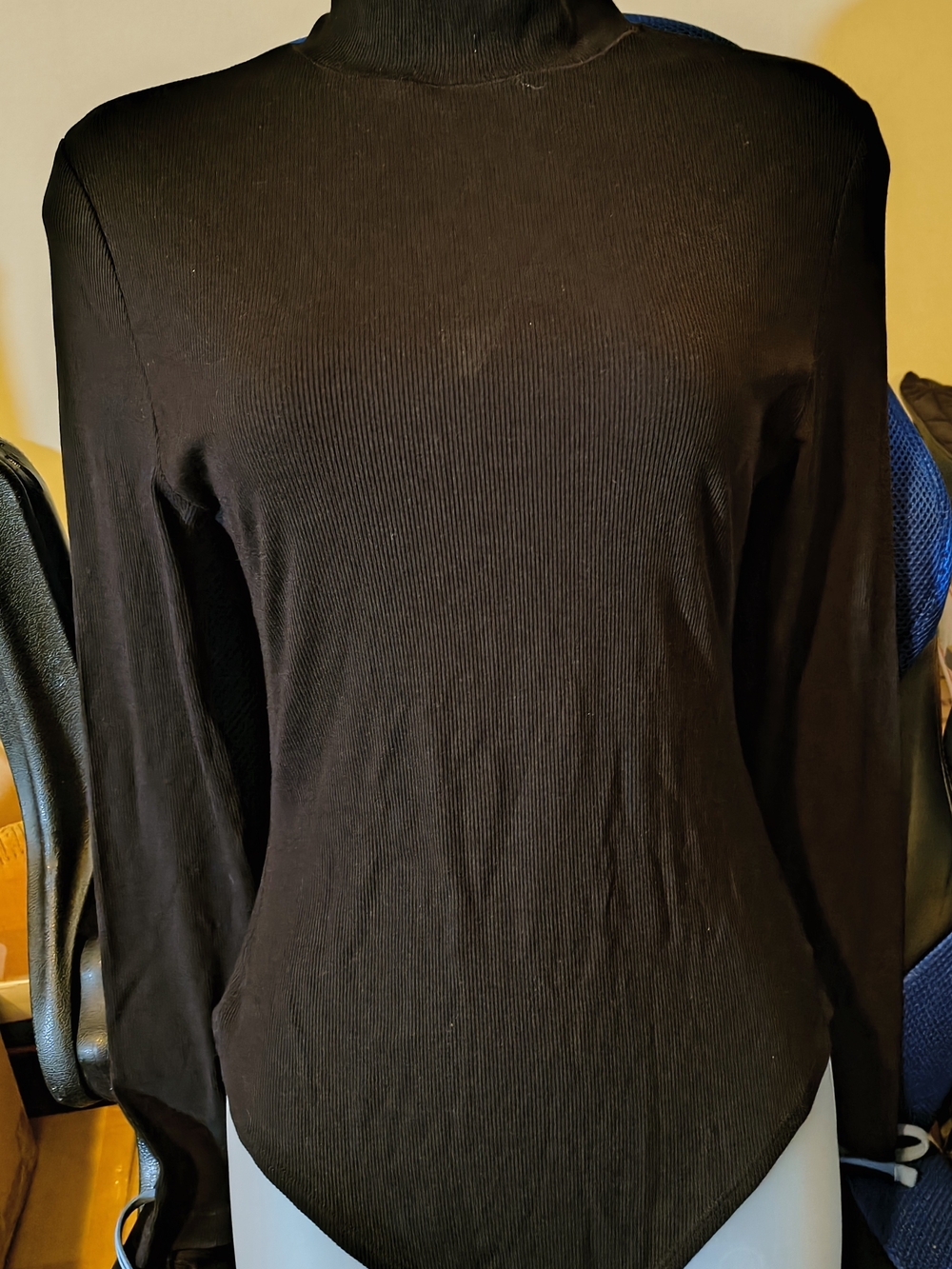 Women's Black Ribbed Mock Neck Long-Sleeve Bodysuit